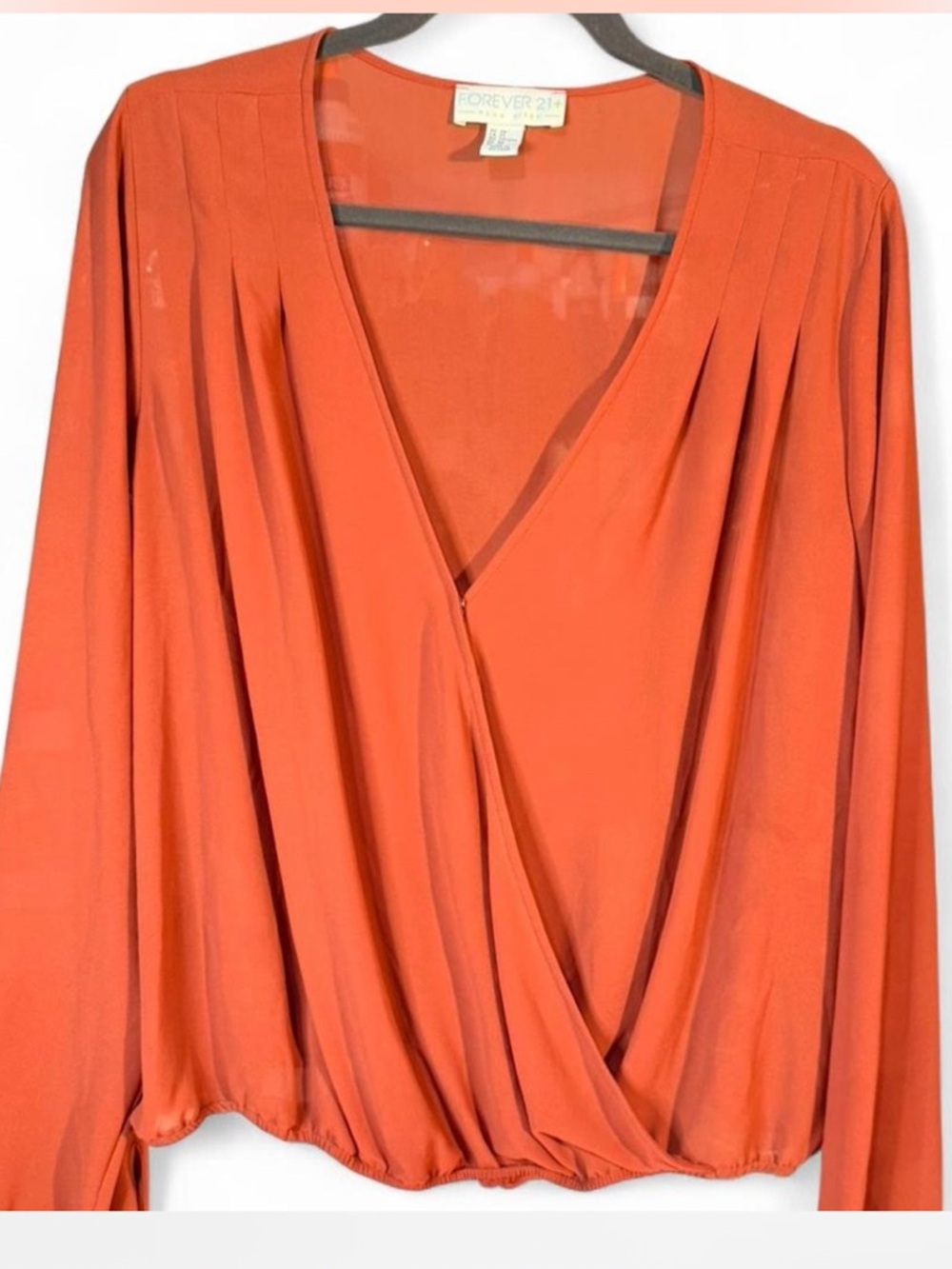Forever 21  Wrap-Front Long Sleeve Blouse, Rust Orange, Size 2X